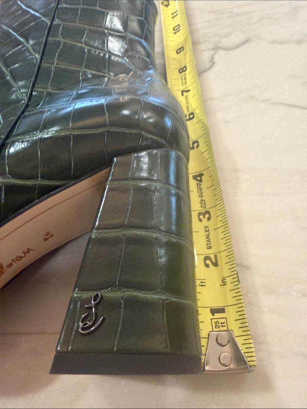 Women's Sam Edelman Green Croc-Embossed Ankle Boots - Sleek Zip Closure - Picture 7 of 8